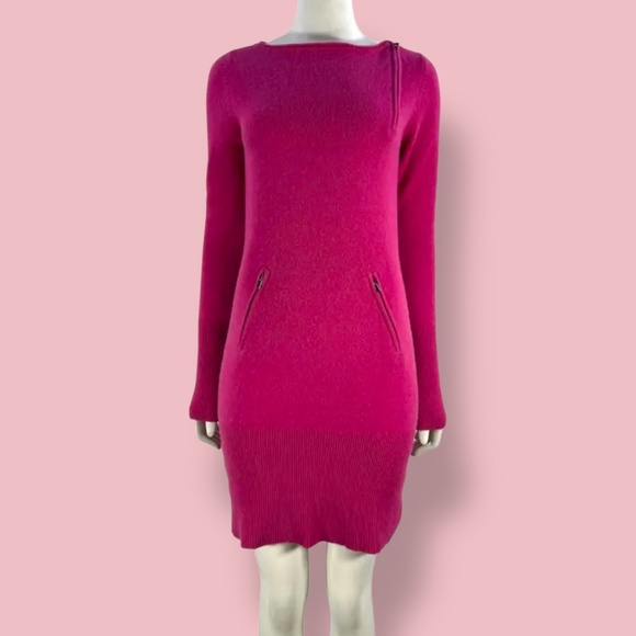 BCBGMaxAzria 100% Cashmere Zip Detail Hot Pink Long Sleeve Sweater Dress Sz S - Picture 1 of 11